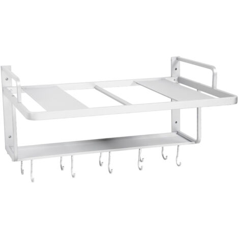 Eosnow,Mensola da Parete per Forno a Microonde, in Alluminio Space, Mensola da Muro Forno Microonde con 10 Ganci e 2 Ripiani, Scaffale per Forno a Microonde a Parete per Cucina, Argento