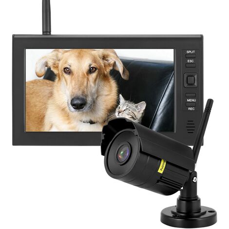 Eosnow,Système de surveillance de sécurité sans fil LCD 7 pouces, WIFI 4CH, affichage + caméra, 1 caméra IR, carte mémoire EU