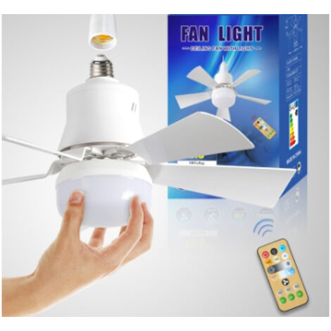 Eovaizge Ventilateur de chambre avec lampe E27 en acrylique blanc laiteux, Ventilateur de chambre avec lampe E27 en acrylique blanc laiteux