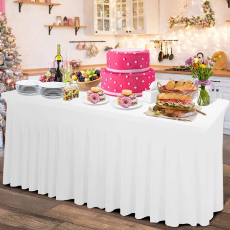 épais 2 en 1 Spandex Table Jupe et Nappe 1.8m/1.2m Nappe rectangulaire avec Jupe plissée, sans Rides pour banquets et événements fournisseurs(, 183 x 76 x 74 cm)