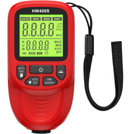 Épaisseurmètre de Revêtement Haute Précision HW-400S, Testeur d'Épaisseur de Peinture Vernis Anodisation sur Métal, Mesure 0-2000µm, Auto FE/NFE, Portable