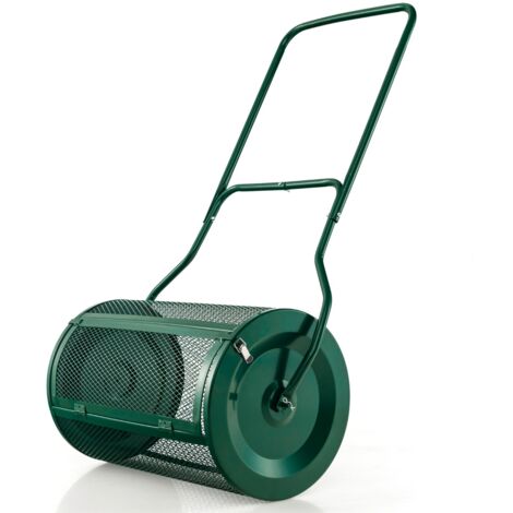 Épandeur à Compost de 60,5 cm Rouleau en Treillis Métallique Épandeur de Gazon avec Poignée en Forme de ‘U’ Loquets Latéraux Vert CW2165 DESIGN IN