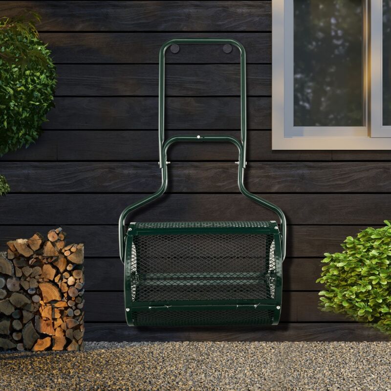 Maisonchic - pandeur à Compost de 68 cm Rouleau en Treillis Métallique Épandeur de Gazon avec Poignée en Forme de 'u' Loquets Latéraux Vert CW3706