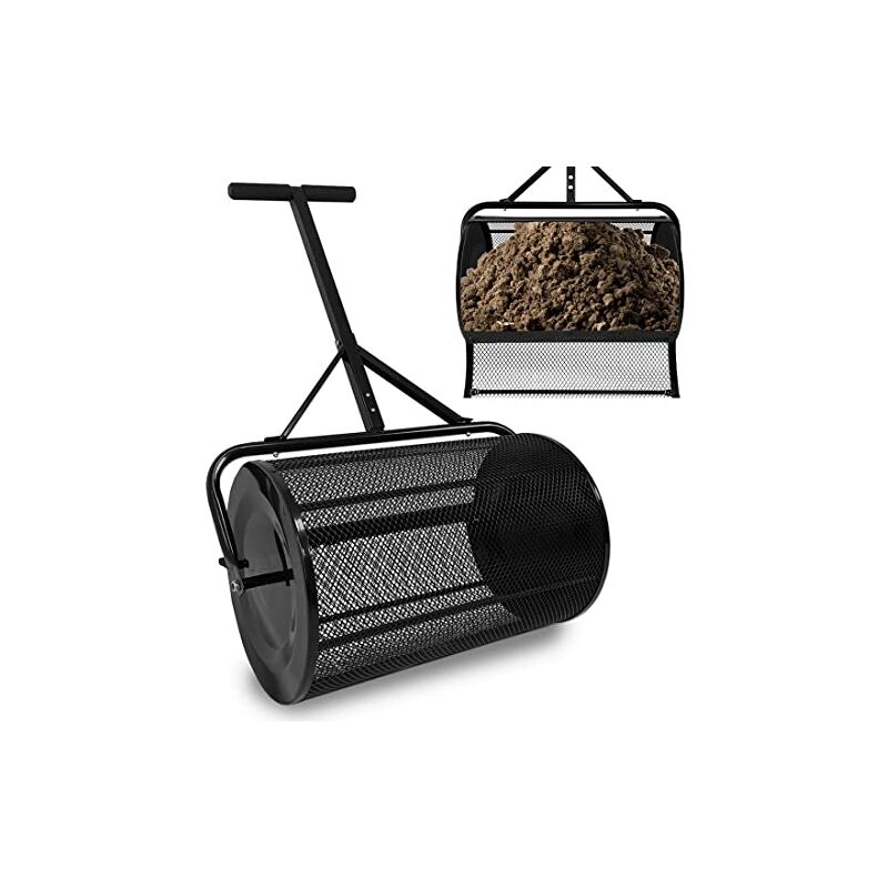 Épandeur de compost 40x65x110 cm épandeur à gazon en acier rechargeable 81 L épandeur d'engrais pour pelouse épandeur de compost avec poignée en