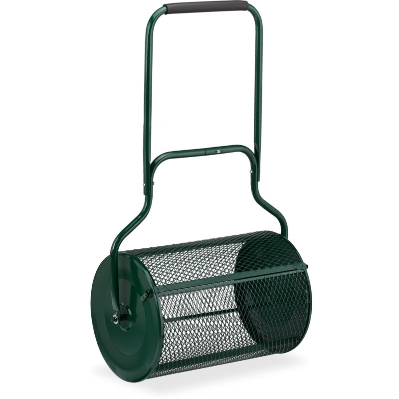 Relaxdays - pandeur à engrais pour gazon, distributeur compost, terreux, manuel, 75 l, poignée, hlp: 118x68x40 cm, vert