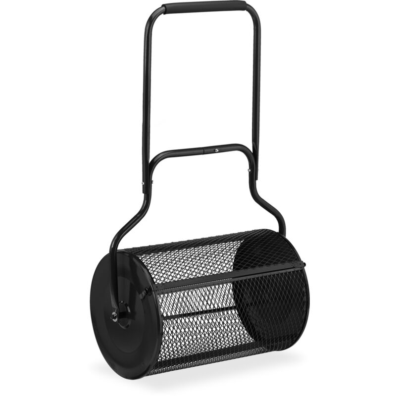 Relaxdays - pandeur à engrais pour gazon, distributeur compost, terreux, manuel, 75 l, poignée, hlp: 118x68x40 cm, noir