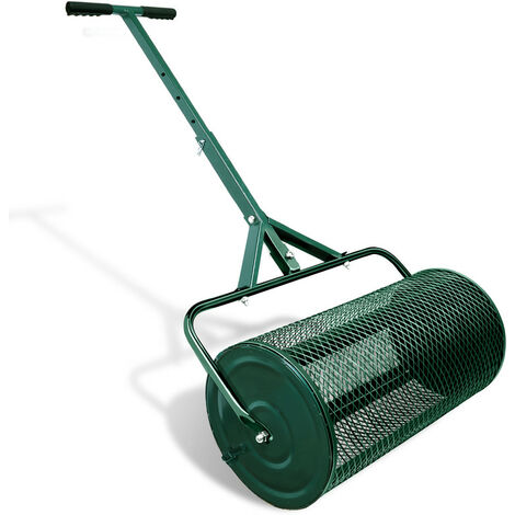 Épandeur de jardin Epandeur à engrais rouleau Épandeurs de pelouses Épandeur de sol à panier grillagé-(Vert, 68×31.75cm)