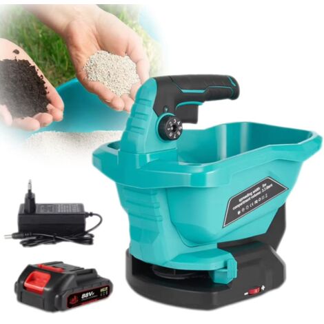 Épandeur d'engrais électrique à 6 vitesses, sans fil, angle d'épandage réglable à 140°,compatible avec les batteries Makita 18 V (1 batterie incluse)