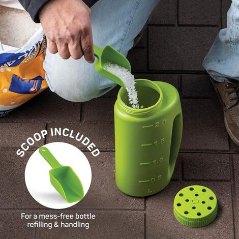 Épandeur Manuel à Poudre - Épandeur pour Fertilisant, Sel et Glace avec Bec Remplissage Large - Capacité 2L en Plastique 13x9x28cm - Épandage Réglable