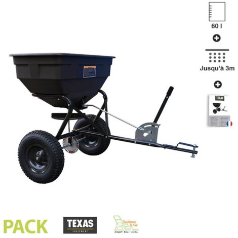 Epandeur sur roues pour tracteur tondeuse bac 60 litres projection 3m Texas - noir