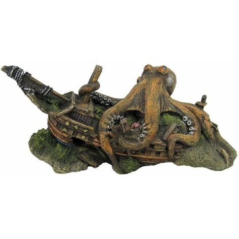 Épave avec pieuvre 22.2x14x10.5 cm décoration d'aquarium