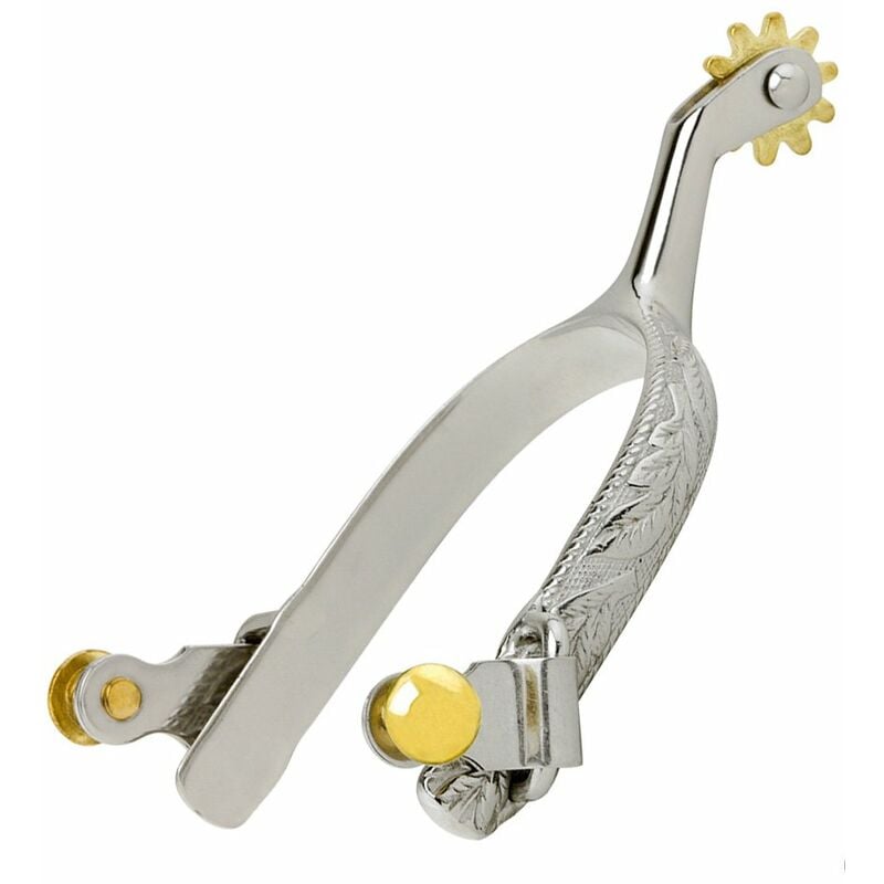 Eperons de cordage western en acier inoxydable avec bouton et roues en laiton