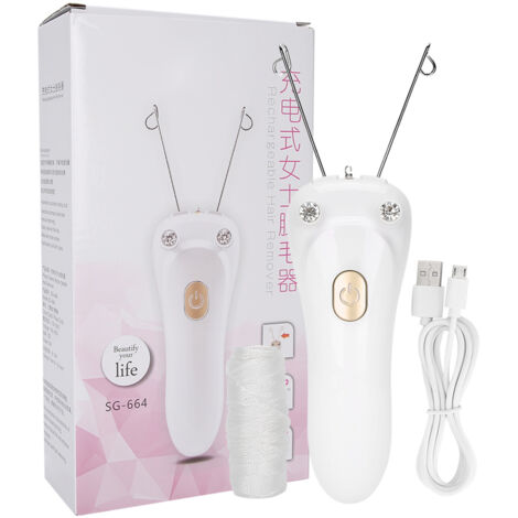 Épilateur à Fil Électrique Rechargeable USB, Épilation au Fil de Coton, Appareil Élimination Poils (Câble USB et Fil Inclus) Doré