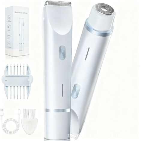 Épilateur Bikini Femme Double Tête Rasoir Électrique – Maillot, Corps et Visage – Hypoallergénique et Étanche IPX7 – Rechargeable USB – 60 min d'Autonomie
