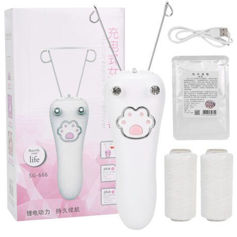 Épilateur électrique USB rechargeable pour visage et corps - Fils de coton - Blanc
