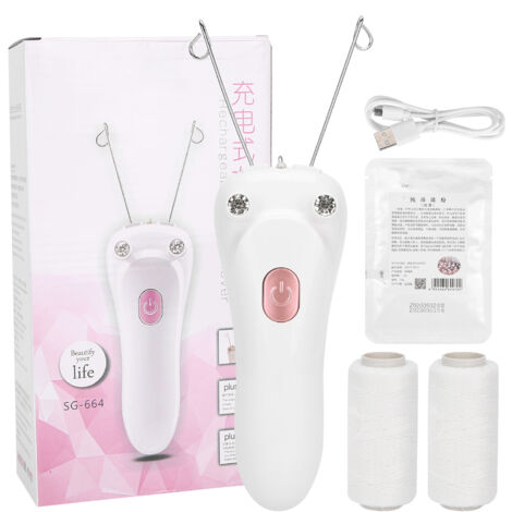 Épilateur électrique USB rechargeable pour visage et corps - Fils de coton - Rose