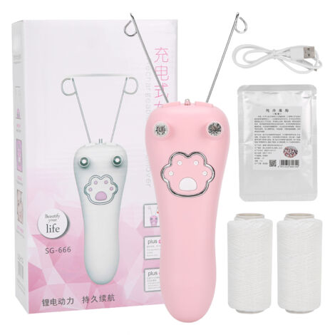 Épilateur électrique USB rechargeable pour visage et corps - Fils de coton - Rose