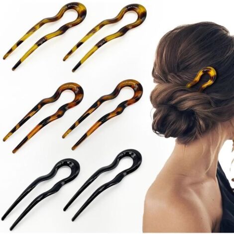 Épingles à Cheveux - U Bâton - 6Pc - Résine - 3 Couleurs - Style Français