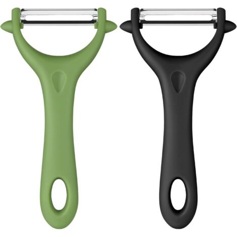 Épluche-pommes de terre universel, épluche-pommes de terre manuel en acier inoxydable, manche ergonomique, couteau de cuisine pour éplucher les légumes et les fruits (noir + vert)