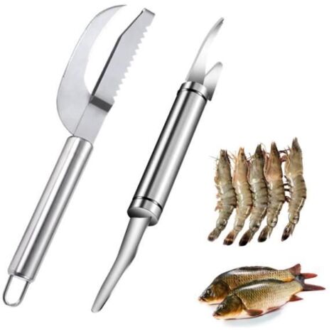 Éplucheur de Crevettes - Multifonction - 2 Pcs - Couteaux à Queue de Poisson - Compatible Lave-Vaisselle - Blanc
