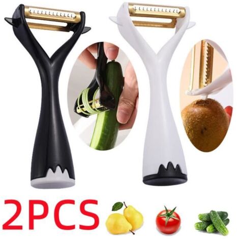 Éplucheur de légumes - Multifonctionnel - Acier inoxydable - Design ergonomique - Blanc et noir - 2 pièces