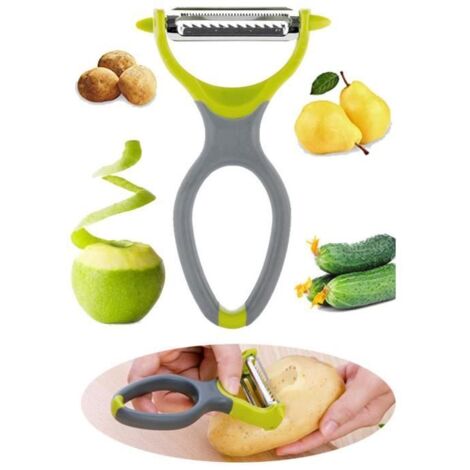 Éplucheur de légumes - Multifonctionnel - Acier inoxydable - Design ergonomique - Vert et gris - 12x7.3x2.8cm