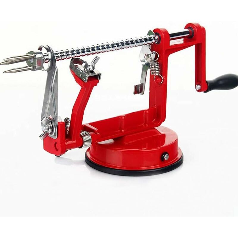 Almi - Eplucheur de Pommes 3 en 1, Pèle Pommes Métal pour de Fruits et Légumes, Rouge