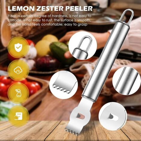 Éplucheur de Zeste de Citron, Zesteur de Citron Professionnel avec Couteau Canelle Tranche de Citron en Acier Inoxydable pour Cocktail, Citron, Ustensile de Cuisine (Stainless Steel Handle