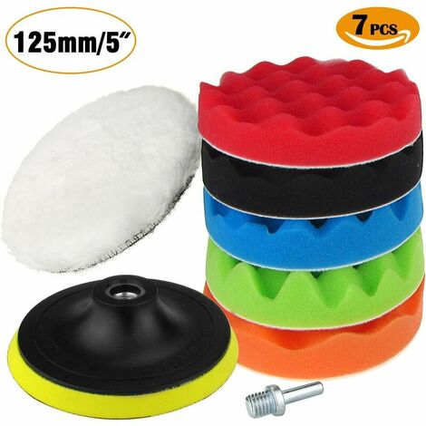 Éponge de polissage de 125 mm, éponge de polissage de voiture, paquets de cire de polissage d'éponge et de laine, tampons de polissage avec adaptateur de foret M10