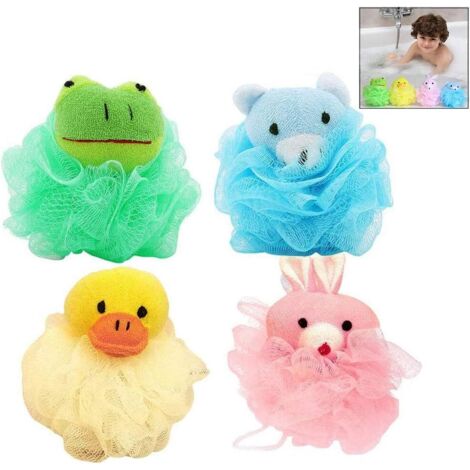 Éponge Douche Exfoliante, 4 PCS Fleurs de Bain Accessoire pour Enfants Femmes
