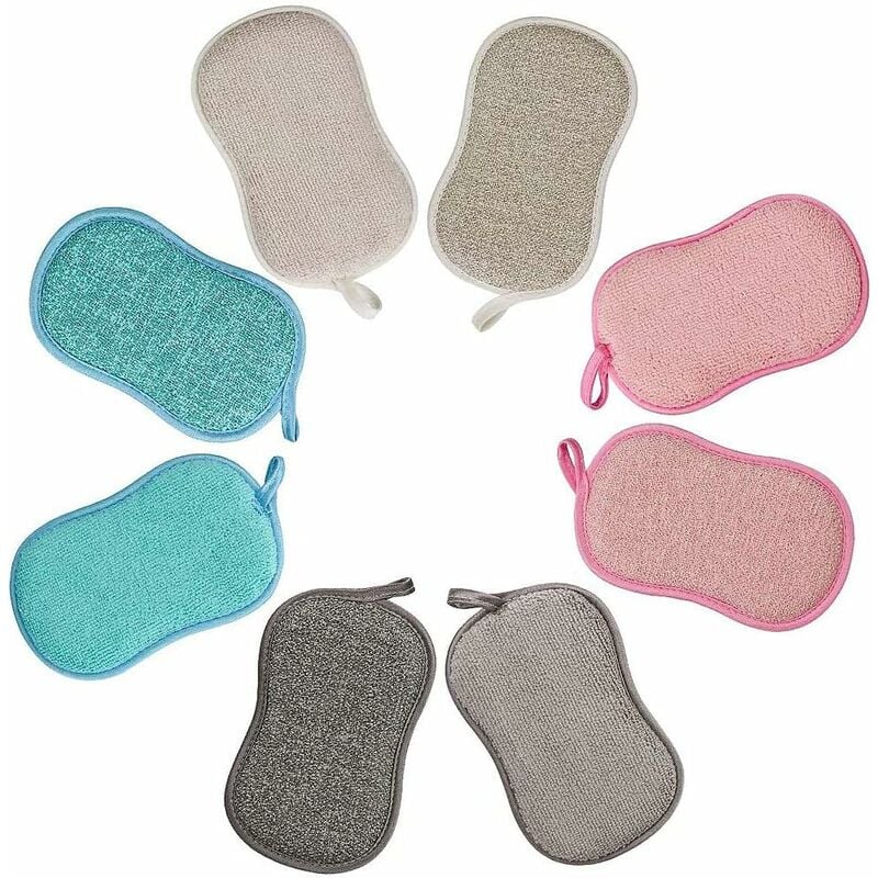 Ponges à Vaisselle, Lot de 8 Eponge a Recurer en Microfibre, Double éponge pour Les Poêlons Antiadhésifs, Tampons Antibactérienne Double éponge pour