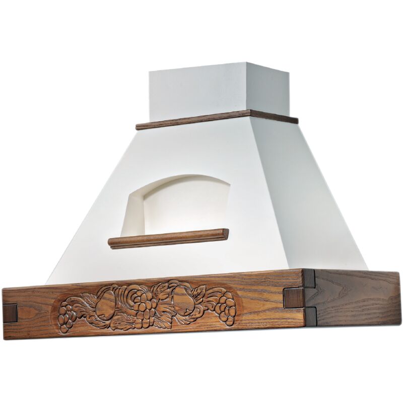 Webmarketpoint - Hotte de cuisine rustique blanche epoque avec cadre en bois incrusté couleur tabac 120 cm