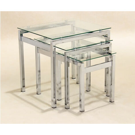 Epsmy Stylish Coffee Table Nest Clear Glass Shiny Chrome Frame