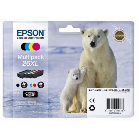 Epson 26XL Pack cartouche haute capacité de 4 couleurs pour imprimante jet d'encre