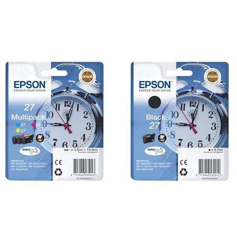 Epson 27 Pack de 4 cartouches 1 noir et 3 couleurs pour imprimante jet d'encre