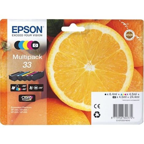 Epson 33 Pack cartouche noire + noire photo + 3 couleurs pour imprimante jet d'encre