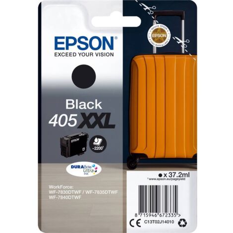 Epson 405XXL Valise Noir, Cartouche d`encre d`origine XXL Très Haute capacité, WF-7830DTWF, WF-7835DTWF,