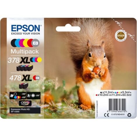 Epson 478XL Multipack - 6er-Pack - 60,5 ml - High Capacity - Grau, Schwarz, Gelb, Cyan, Magenta, Rot - Original - Tintenpatrone - fr Expression Photo XP-8500, XP-8500 Small-in-One (C13T379D4010) (C13T