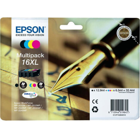 Epson C13T16364020 Cartuccia Ink Originale Nera Ciano Gialla Magenta per Epson Workforce WF-2520NF Confezione 4 pezzi