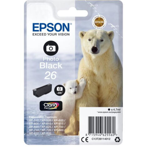 EPSON Cartouche d'encre T2611 Noir photo - Ours Polaire (C13T26114010)