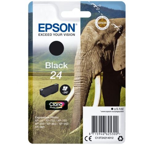Epson Elephant Singlepack Black 24 Claria Photo HD Ink