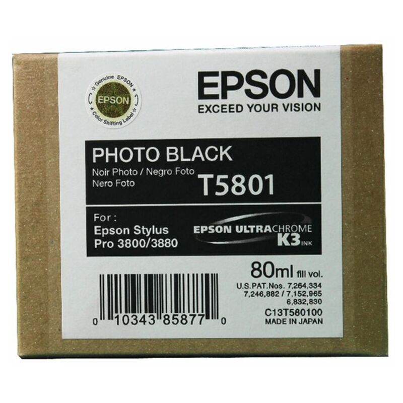 Image of T5801 Black Ink Cartridge 80ml - C13T580100 - Photo Black - Epson