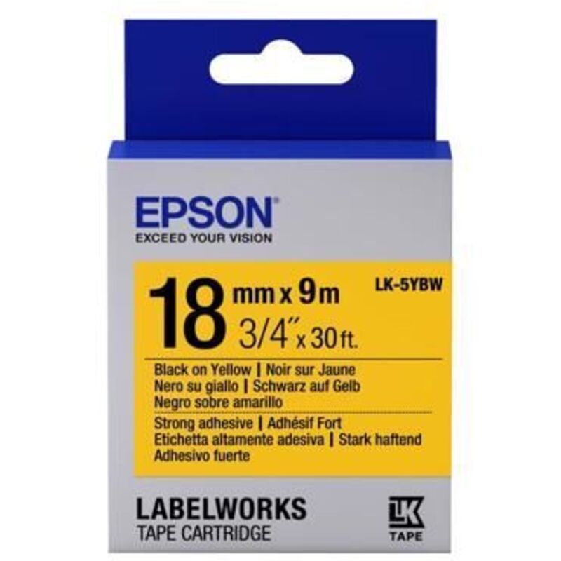 Epson LabelWorks LK-5YBW Black on Yellow Roll (1.8cm x 9m) 1 Roll(s) Label Tape for LabelWorks LW-1000, LW-400,…