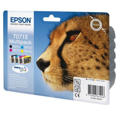 EPSON Multipack T0715 - Guépard - Noir, Cyan, Magenta, Jaune (C13T07154012)
