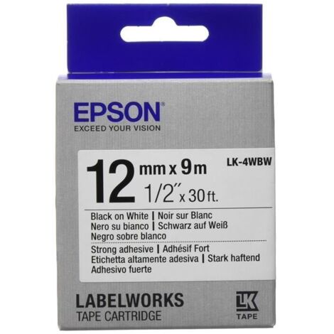 Epson Nastro fondo Bianco per testo Nero, altamente adesivo 12/9 LK-4WBW