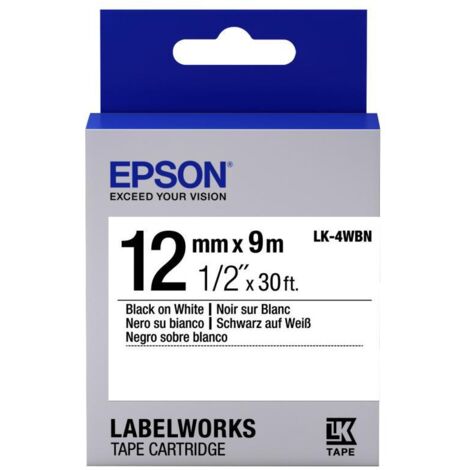 Epson Nastro fondo Standard Bianco per testo Nero 12/9 LK-4WBN