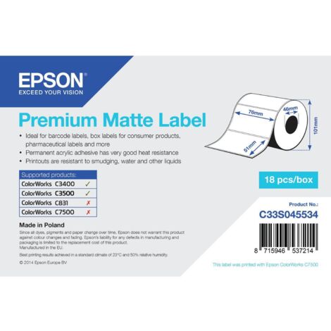 Epson Premium Matte Label - Die-cut Roll: 76mm x 51mm, 650 labels