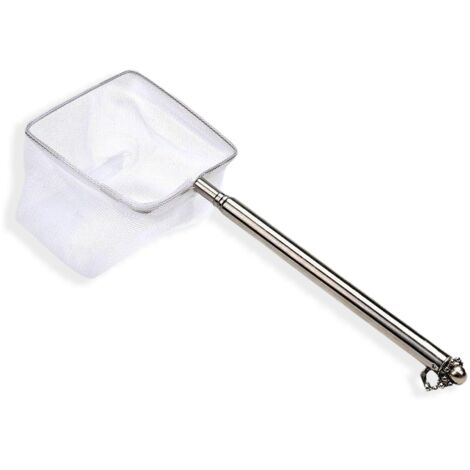 Épuisette Aquarium Télescopique Carrée en Nylon avec Manche en Acier Inoxydable Filet Fin pour Poissons Crevettes et Débris