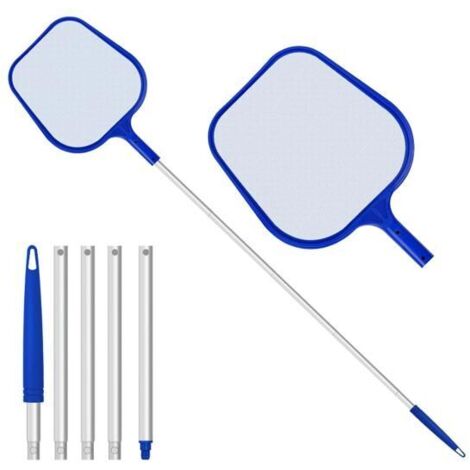 Épuisette de surface pour piscine, filet de nettoyage télescopique ajustable 120 cm pour fontaines et bassins.