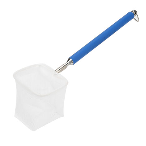 Épuisette Mini Aquarium Réglable 20-57,5 cm Acier Inox Bleu Carrée pour Crevettes et Petits Poissons